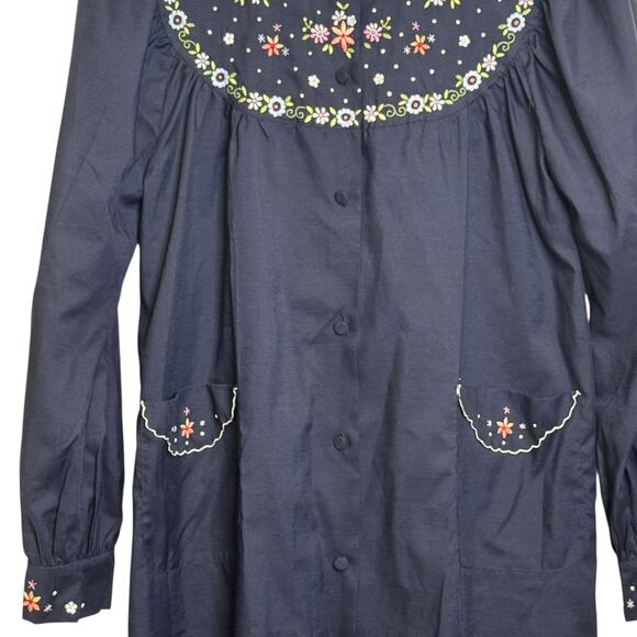 Vintage Lily Embroidered Floral Robe House Coat MuMu Duster Pockets - Picture 3 of 7
